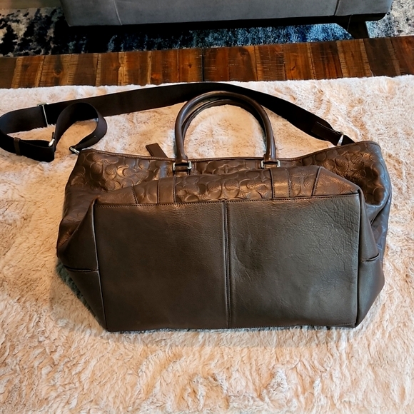 Coach Chocolate Brown Leather Duffel Carry Bag (C print) Excellent Condition - Picture 2 of 4